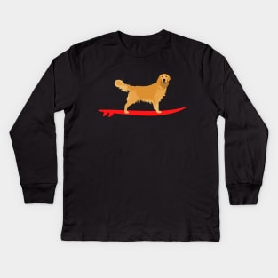 Surfing Golden Retriever Kids Long Sleeve T-Shirt